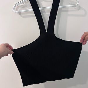 Black Knit Halogen Ribbed Women's Crop Top